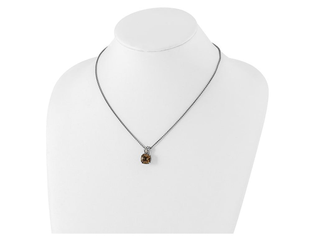 1.90 Carat (ctw) Smoky Quartz Pendant Necklace in Antiqued Sterling Silver with Chain Image 2