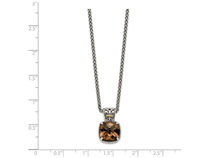 1.90 Carat (ctw) Smoky Quartz Pendant Necklace in Antiqued Sterling Silver with Chain Image 3