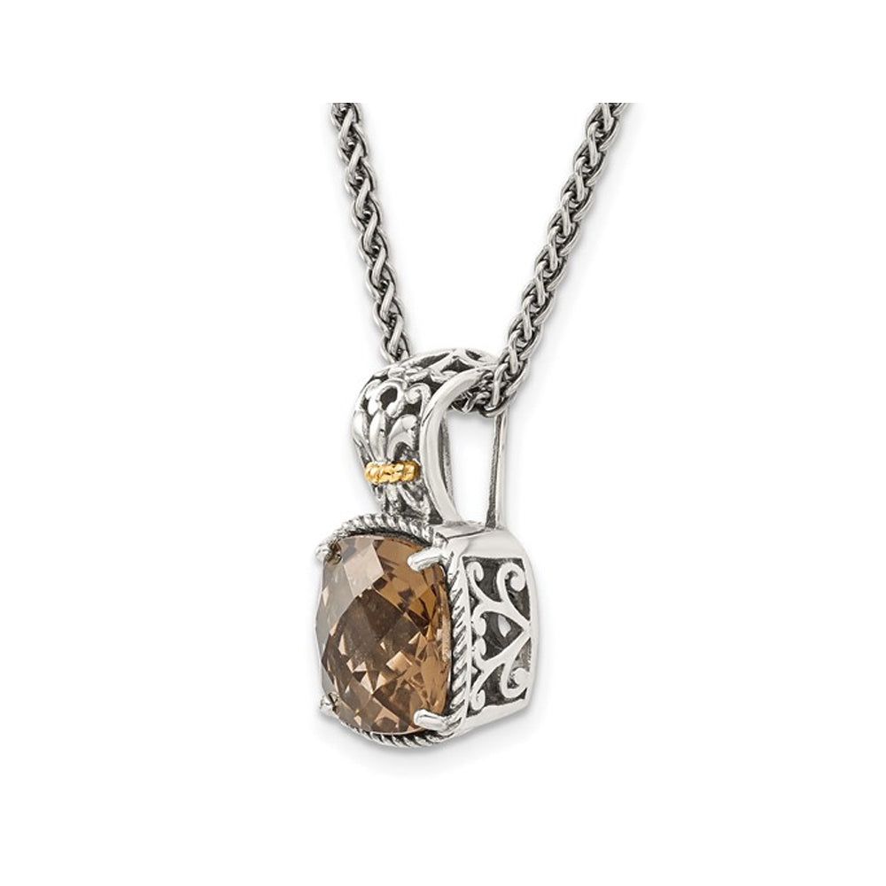 1.90 Carat (ctw) Smoky Quartz Pendant Necklace in Antiqued Sterling Silver with Chain Image 4