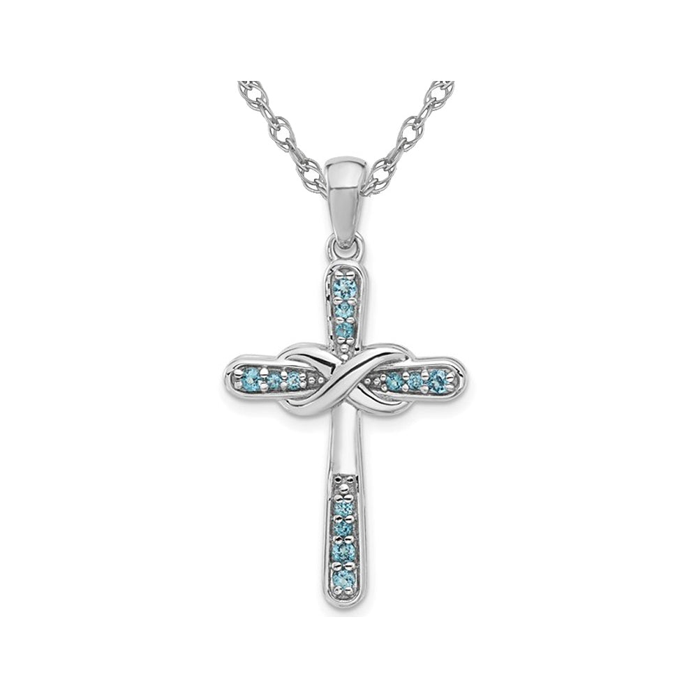 2/5 Carat (ctw) London Blue Topaz Cross Pendant Necklace in Sterling Silver with Chain Image 1