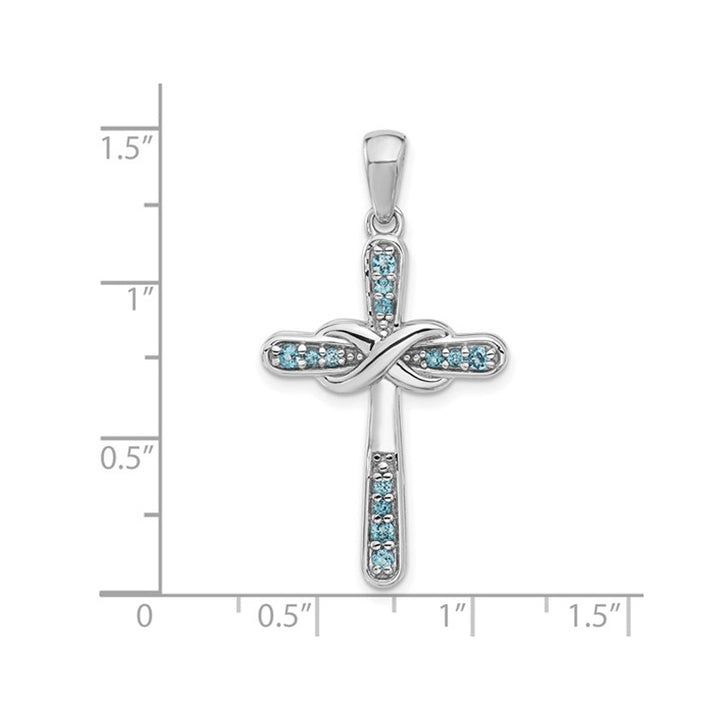 2/5 Carat (ctw) London Blue Topaz Cross Pendant Necklace in Sterling Silver with Chain Image 3