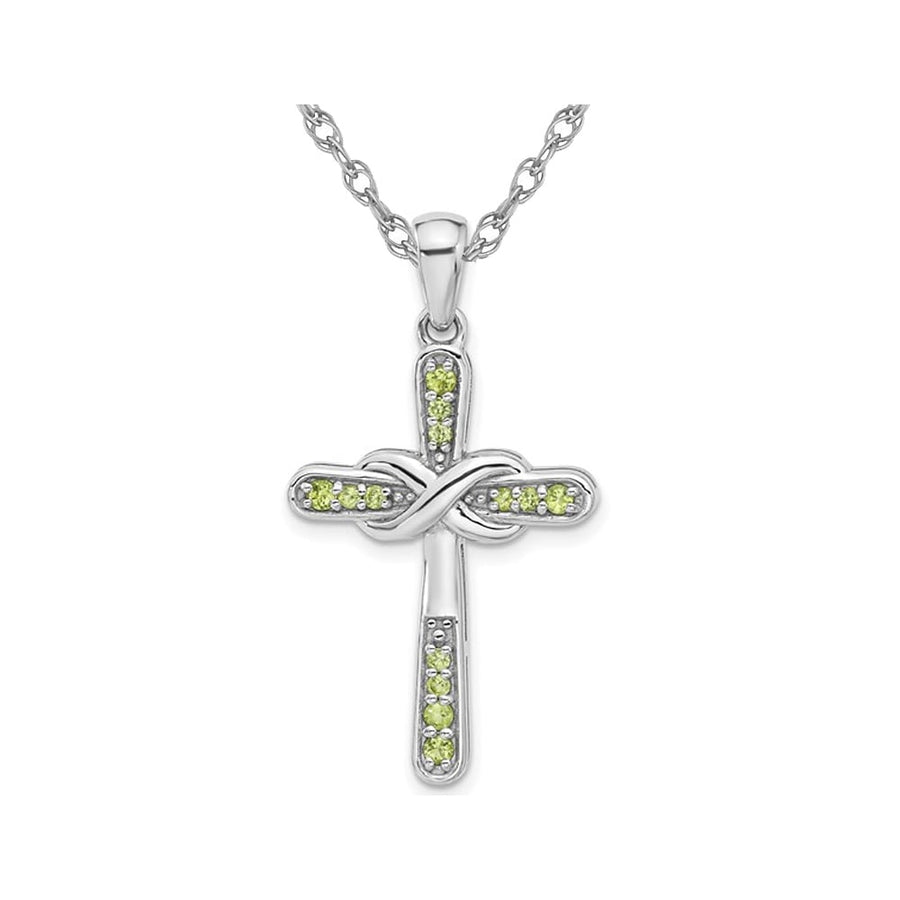 1/3 Carat (ctw) Peridot Cross Pendant Necklace in Sterling Silver with Chain Image 1