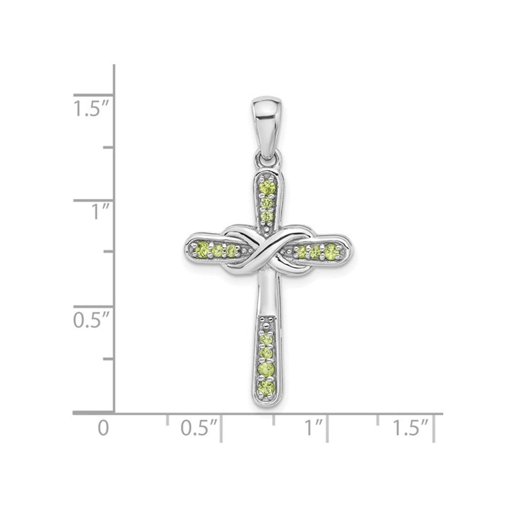1/3 Carat (ctw) Peridot Cross Pendant Necklace in Sterling Silver with Chain Image 3