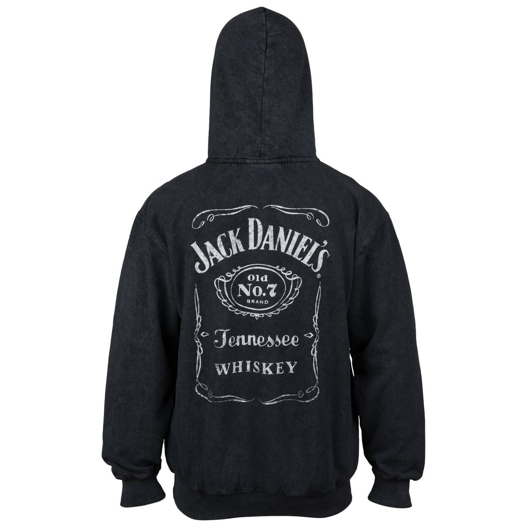 Jack Daniels Label Mineral Wash Front and Back Print Pull-Over Hoodie Image 4