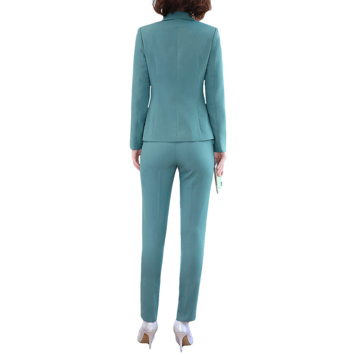Women Two-Piece Set Suit Solid Color Business Casual One-Button Blazer Pants Trousers Image 3
