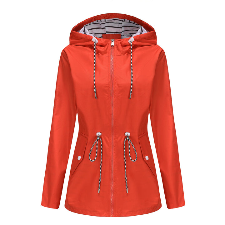 Women Trench Coat Solid Color Hooded Waist-Tightening Mid-Length Outerwear Ladies Swing Coat Image 2