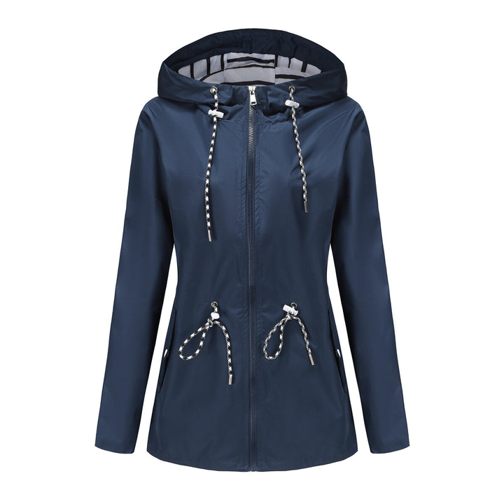 Women Trench Coat Solid Color Hooded Waist-Tightening Mid-Length Outerwear Ladies Swing Coat Image 3