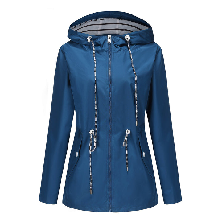 Women Trench Coat Solid Color Hooded Waist-Tightening Mid-Length Outerwear Ladies Swing Coat Image 4