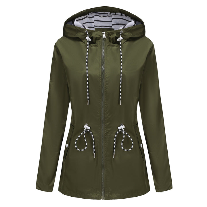 Women Trench Coat Solid Color Hooded Waist-Tightening Mid-Length Outerwear Ladies Swing Coat Image 1
