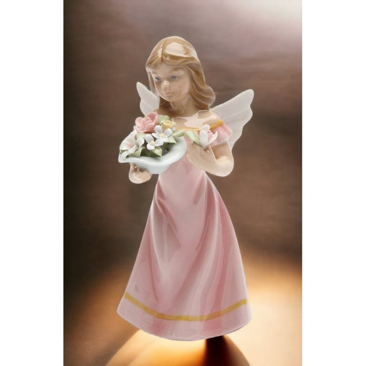 Ceramic Angel Figurine Pink Dress Garden  5.375" Tall Image 2