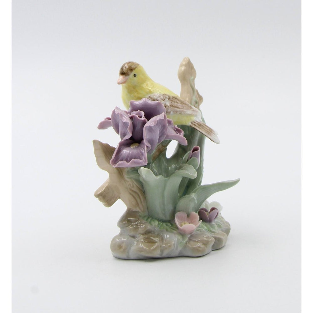 Ceramic Goldfinch Bird Figurine with Iris Flower 4.625 Inch Gift Image 2