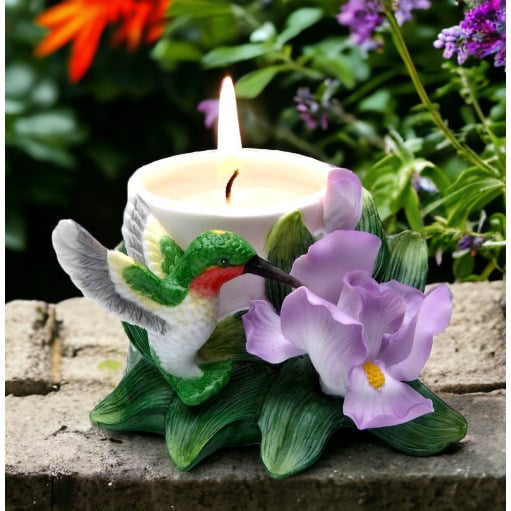 Ceramic Hummingbird Candle Holder with Iris Flower Image 1