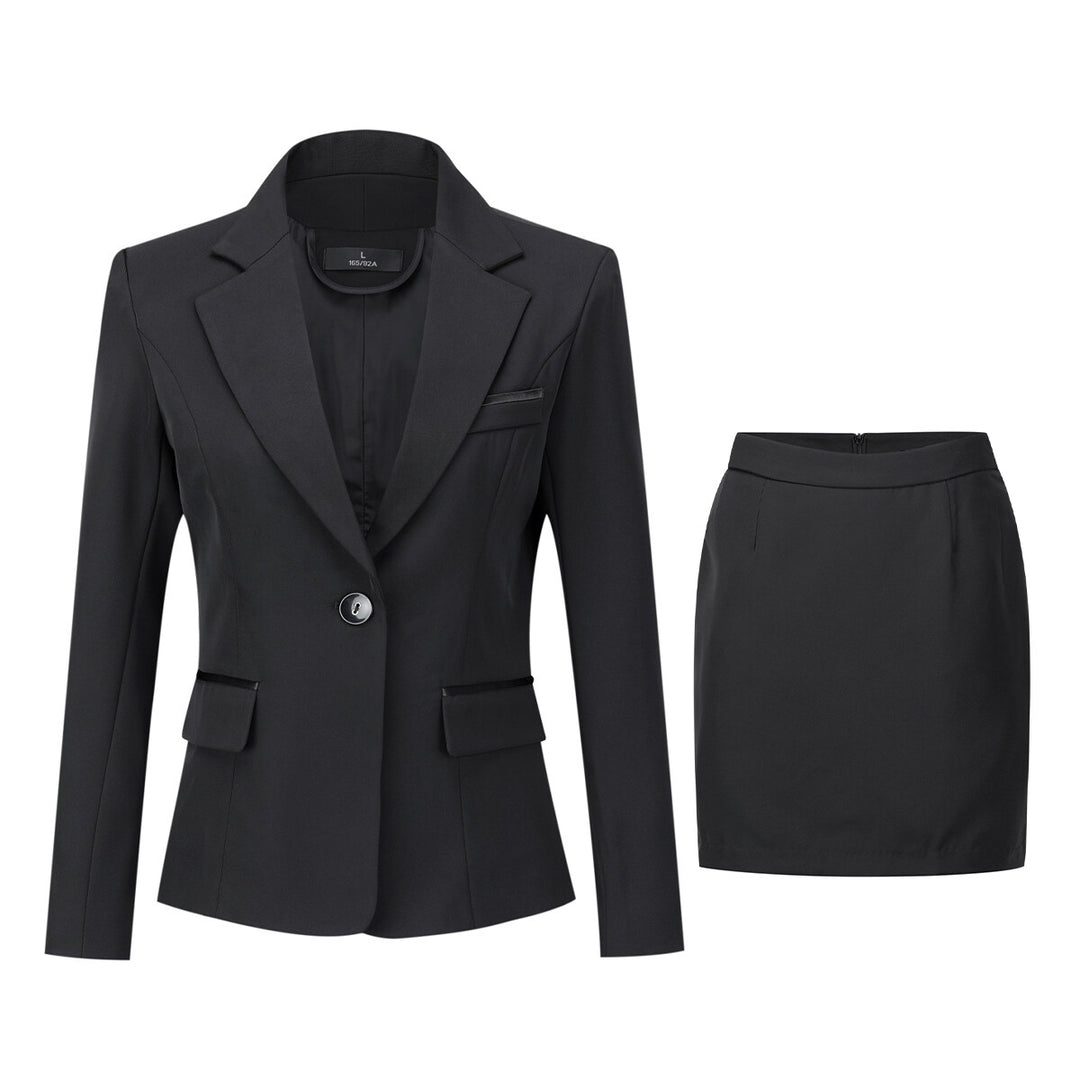 Women Business Suit Solid Color Slim Fit Two-Piece Set Single-Button Blazer Mini Skirt Pants Image 2