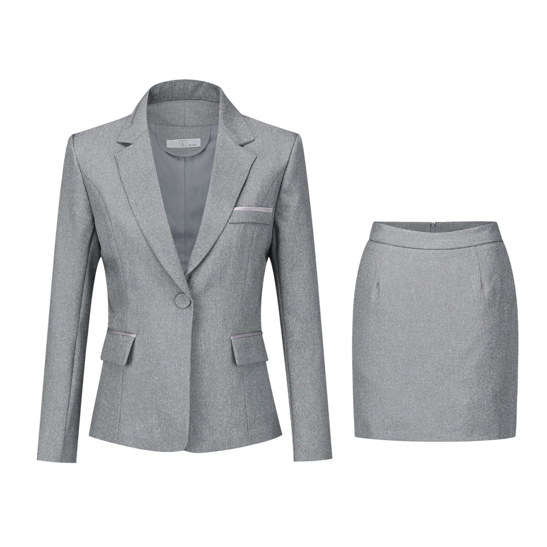 Women Business Suit Solid Color Slim Fit Two-Piece Set Single-Button Blazer Mini Skirt Pants Image 3