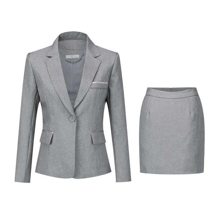 Women Business Suit Solid Color Slim Fit Two-Piece Set Single-Button Blazer Mini Skirt Pants Image 1