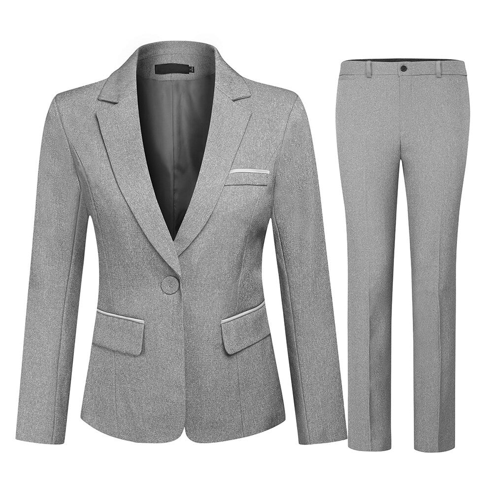 Women Business Suit Solid Color Slim Fit Two-Piece Set Single-Button Blazer Mini Skirt Pants Image 1