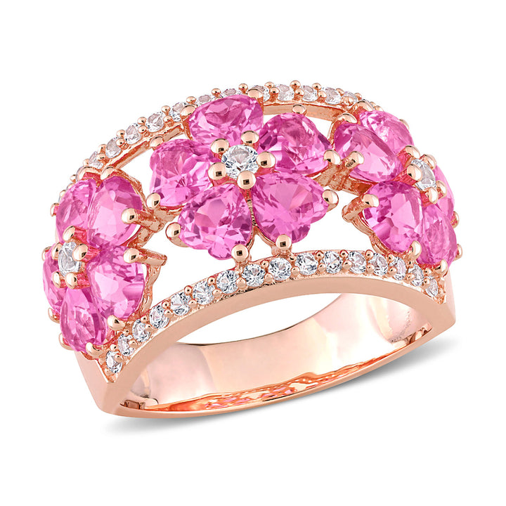 5.24 Carat (ctw) Lab-Created Pink and White Sapphire Flower Band Ring in Rose Plated Sterling Silver Image 1