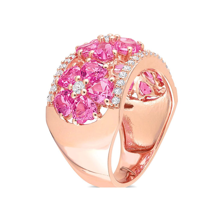 5.24 Carat (ctw) Lab-Created Pink and White Sapphire Flower Band Ring in Rose Plated Sterling Silver Image 2