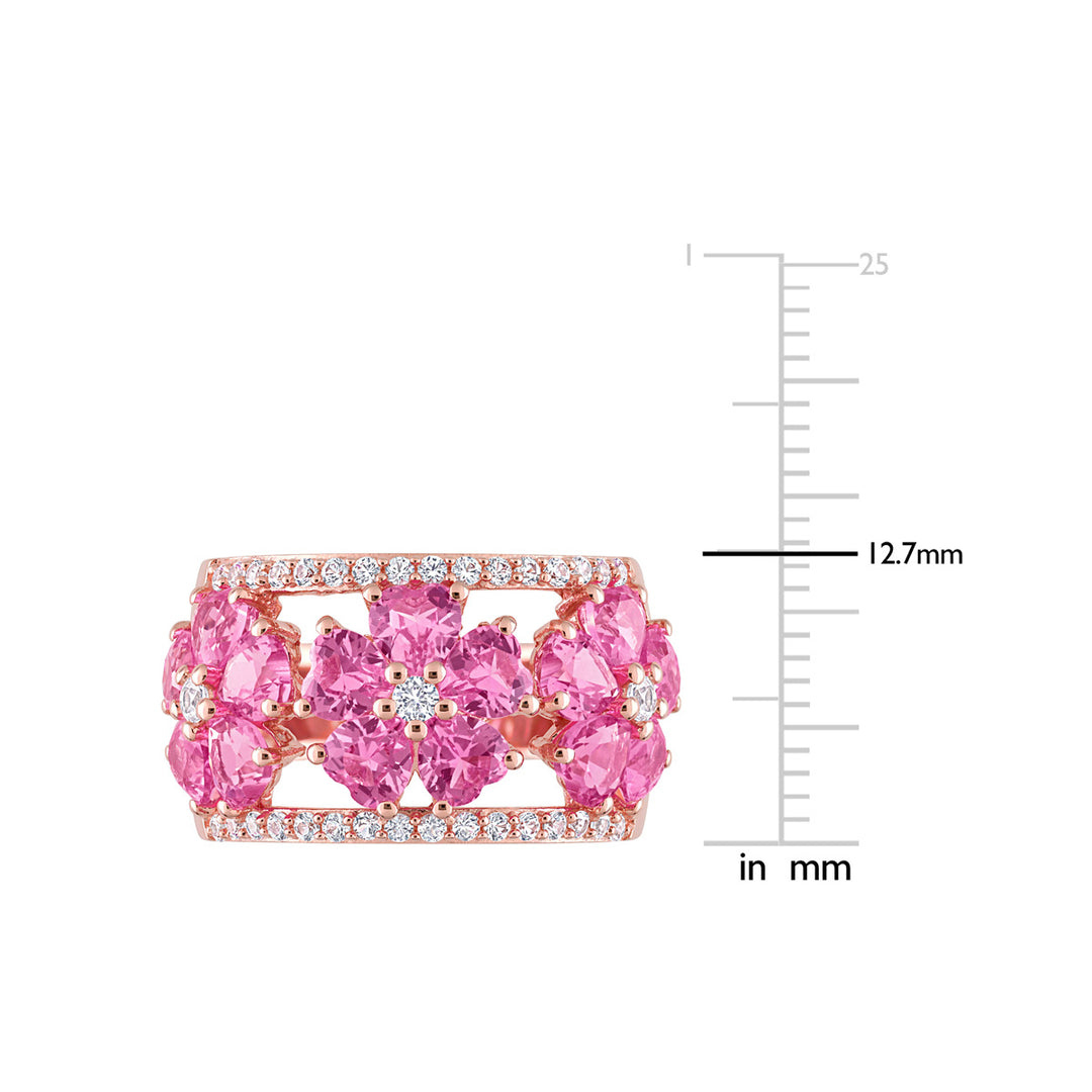 5.24 Carat (ctw) Lab-Created Pink and White Sapphire Flower Band Ring in Rose Plated Sterling Silver Image 3