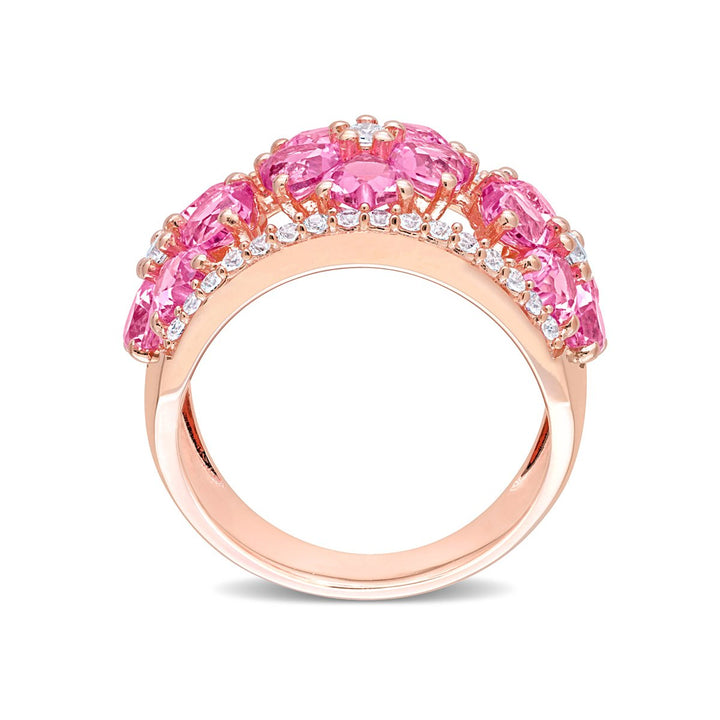 5.24 Carat (ctw) Lab-Created Pink and White Sapphire Flower Band Ring in Rose Plated Sterling Silver Image 4