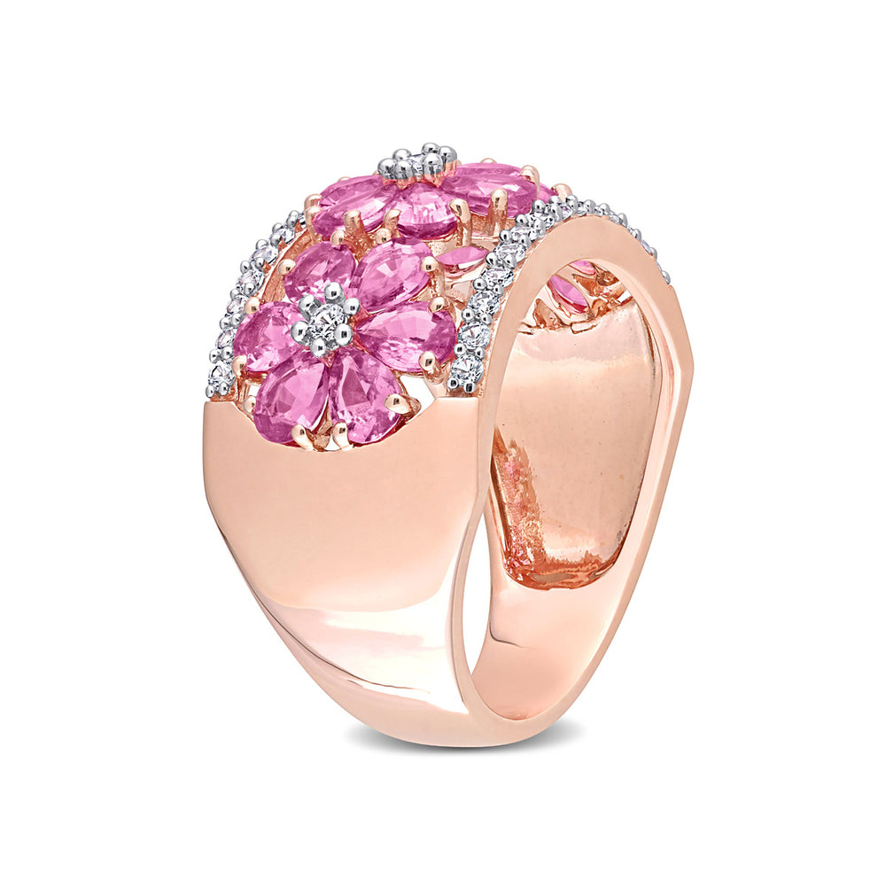 3.92 Carat (ctw) Pink and White Sapphire Flower Band Ring in 14K Rose Pink Gold Image 2