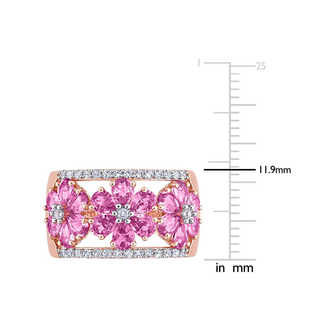 3.92 Carat (ctw) Pink and White Sapphire Flower Band Ring in 14K Rose Pink Gold Image 3