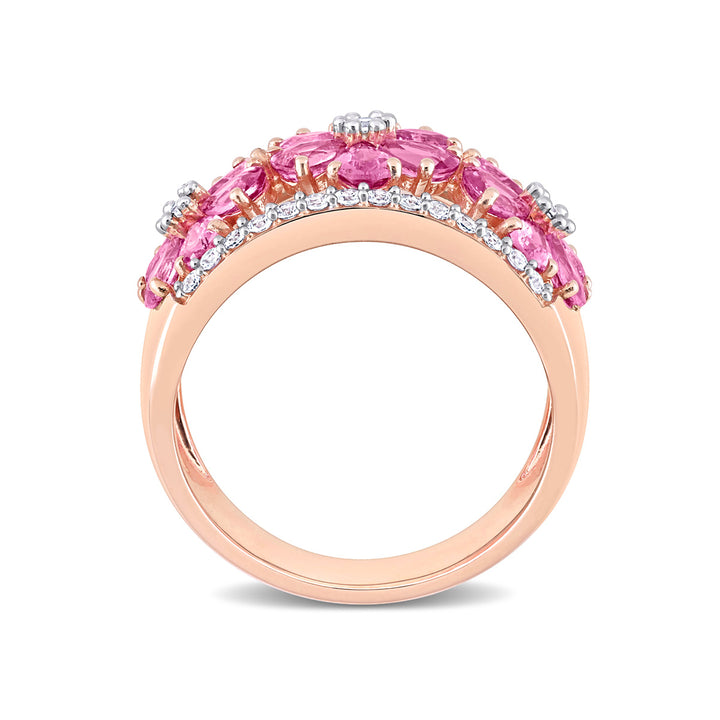 3.92 Carat (ctw) Pink and White Sapphire Flower Band Ring in 14K Rose Pink Gold Image 4