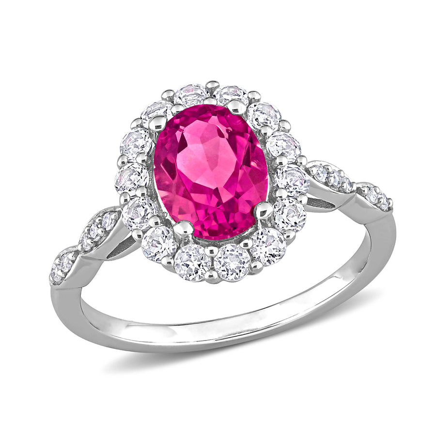 2.05 Carat (ctw) Pink and WhiteTopaz Halo Ring in 10K White Gold Image 1