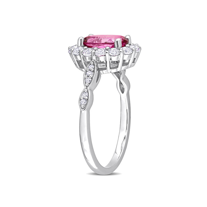 2.05 Carat (ctw) Pink and WhiteTopaz Halo Ring in 10K White Gold Image 2