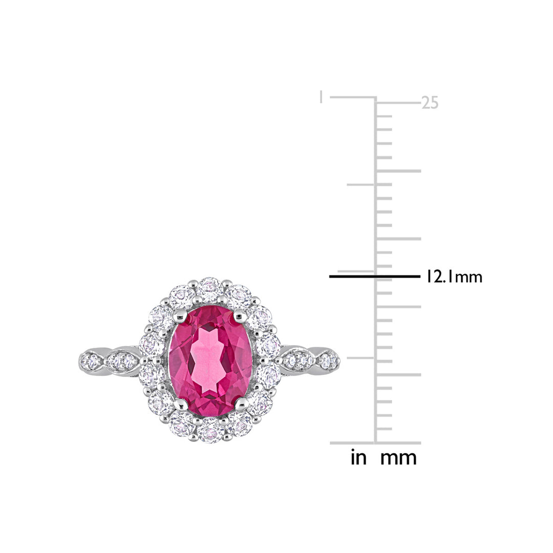 2.05 Carat (ctw) Pink and WhiteTopaz Halo Ring in 10K White Gold Image 3