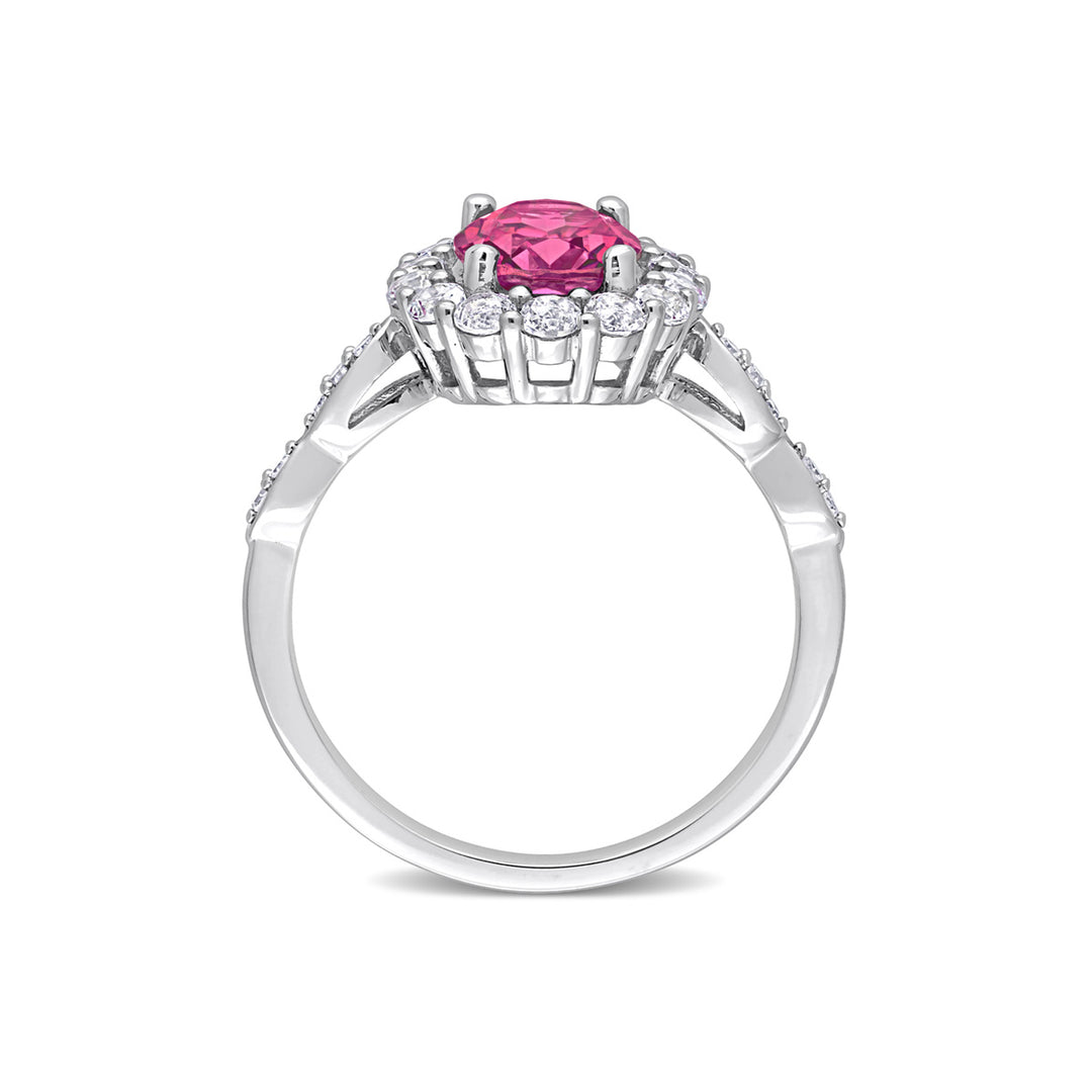 2.05 Carat (ctw) Pink and WhiteTopaz Halo Ring in 10K White Gold Image 4
