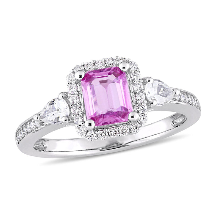 9/10 Carat (ctw) Pink Sapphire and White Sapphire Engagement Ring in 14K White Gold with Diamonds Image 1