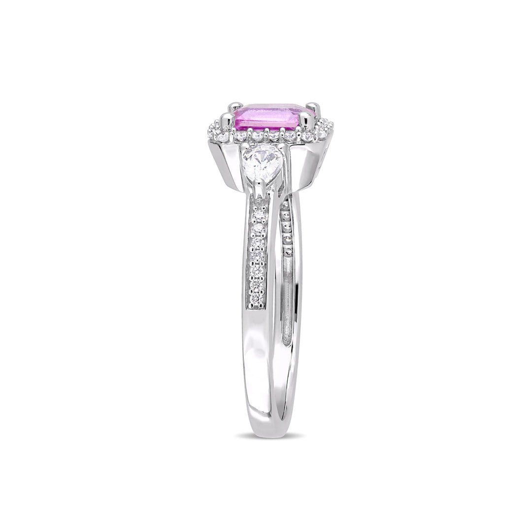 9/10 Carat (ctw) Pink Sapphire and White Sapphire Engagement Ring in 14K White Gold with Diamonds Image 2