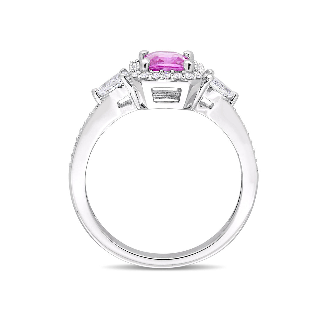 9/10 Carat (ctw) Pink Sapphire and White Sapphire Engagement Ring in 14K White Gold with Diamonds Image 4