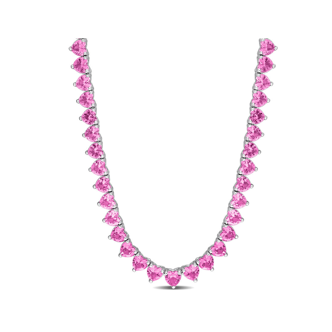 31.00 Carat (ctw) Lab-Created Pink Sapphire Heart Tennis Necklace in Sterling Silver Image 1
