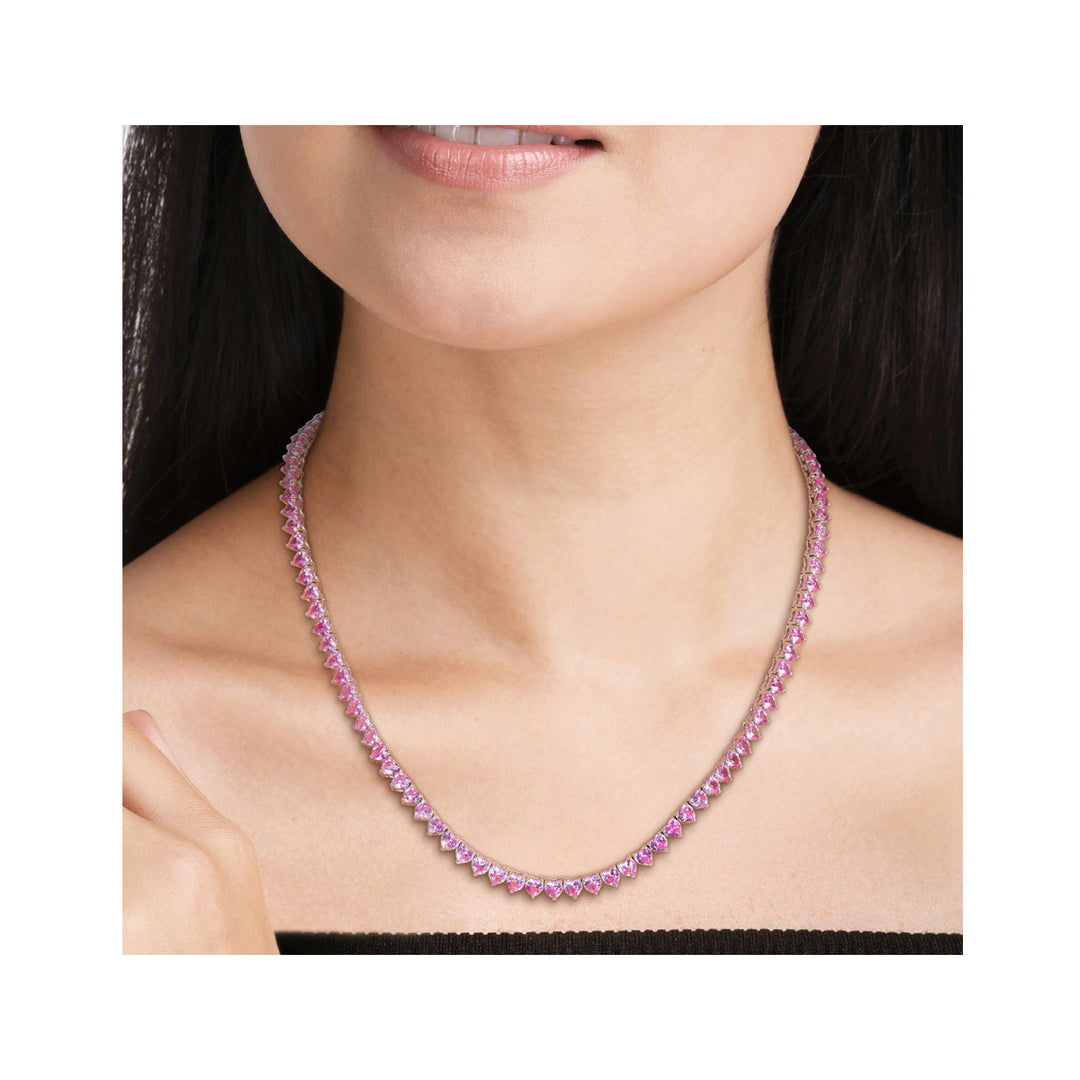 31.00 Carat (ctw) Lab-Created Pink Sapphire Heart Tennis Necklace in Sterling Silver Image 4