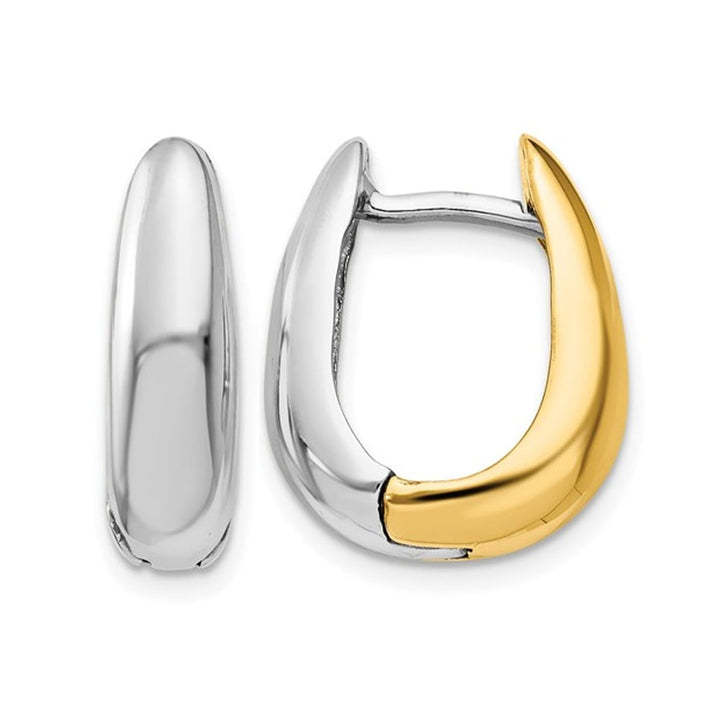 14K Yellow and White Gold Polished U-Shape Hoop Earrings (3/4 Inch) Image 1