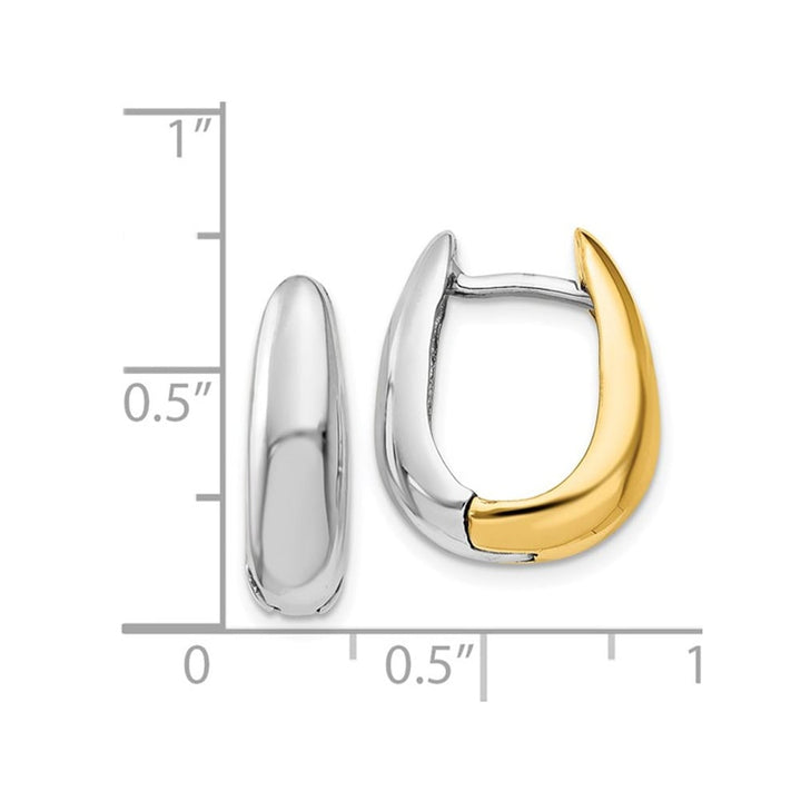 14K Yellow and White Gold Polished U-Shape Hoop Earrings (3/4 Inch) Image 3