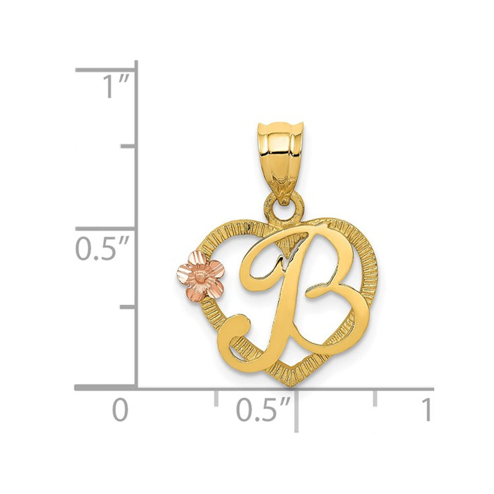 14K Yellow Gold Initial -B- Heart Necklace Pendant Charm with Chain Image 3