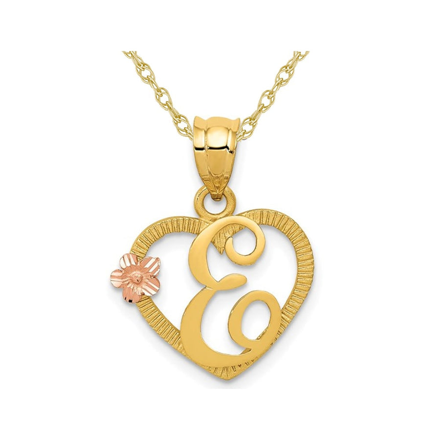 14K Yellow Gold Initial -E- Heart Necklace Pendant Charm with Chain Image 1