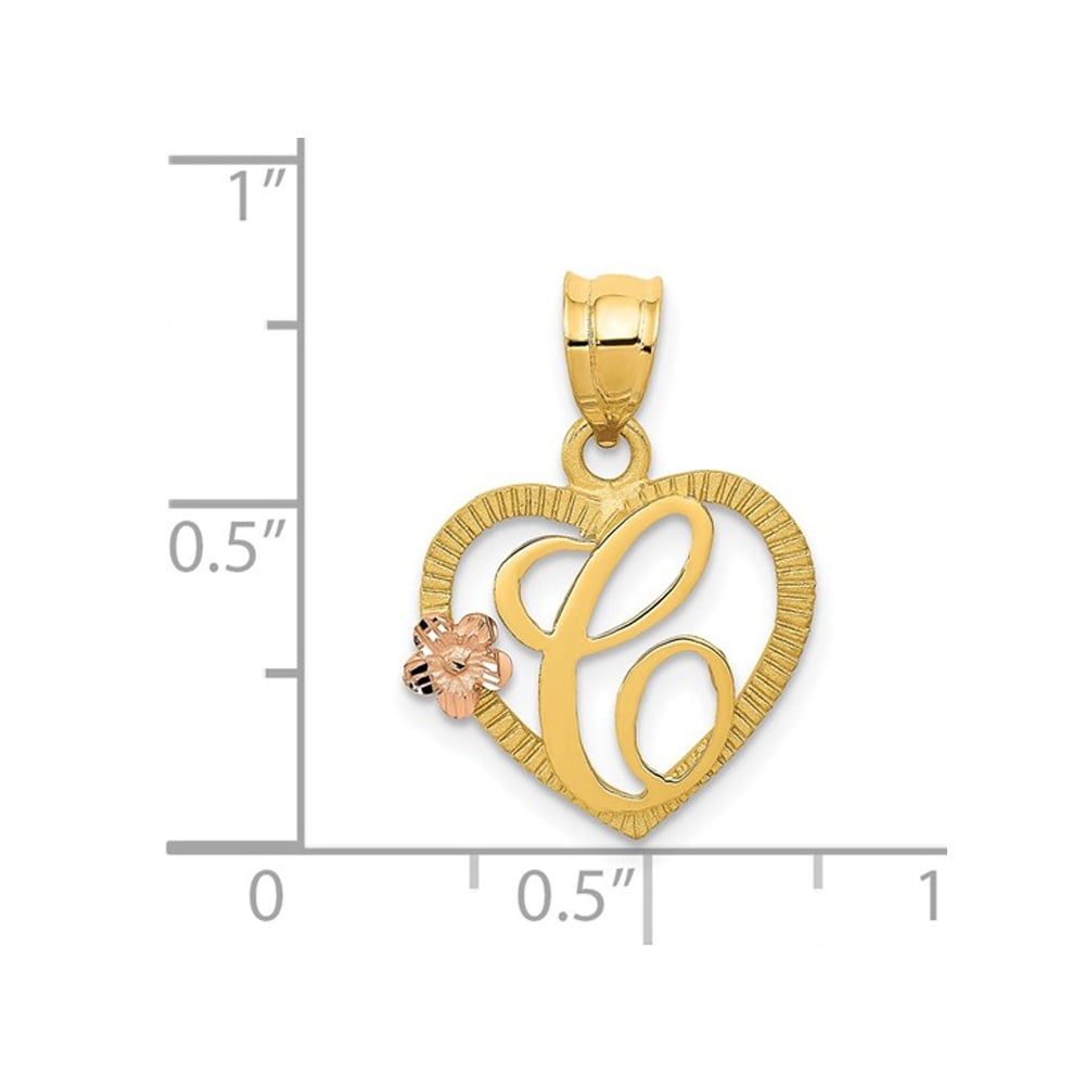 14K Yellow Gold Initial -C- Heart Necklace Pendant Charm with Chain Image 2