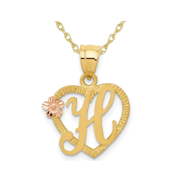 14K Yellow Gold Initial -H- Heart Necklace Pendant Charm with Chain Image 1