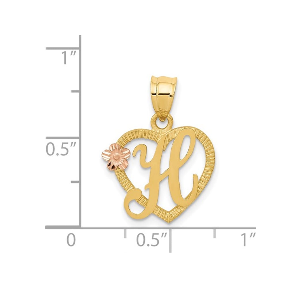 14K Yellow Gold Initial -H- Heart Necklace Pendant Charm with Chain Image 2