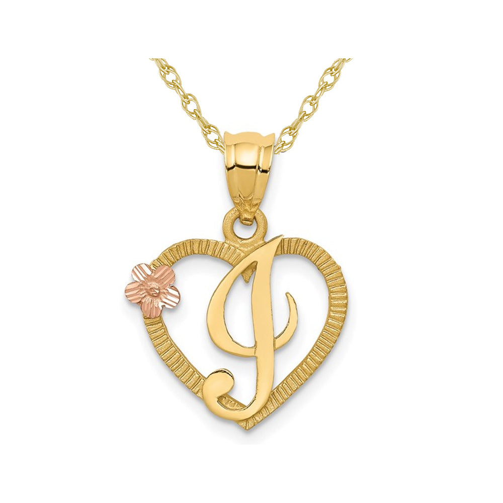 14K Yellow Gold Initial -I- Heart Necklace Pendant Charm with Chain Image 1