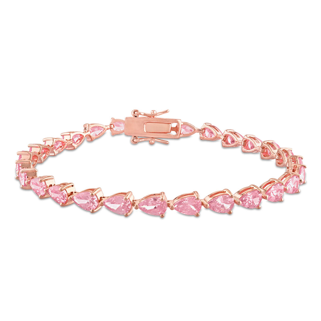 13.50 Carat (ctw) Lab-Created Pink Sapphire Tennis Bracelet in Rose Plated Sterling Silver (7.25 nches) Image 1