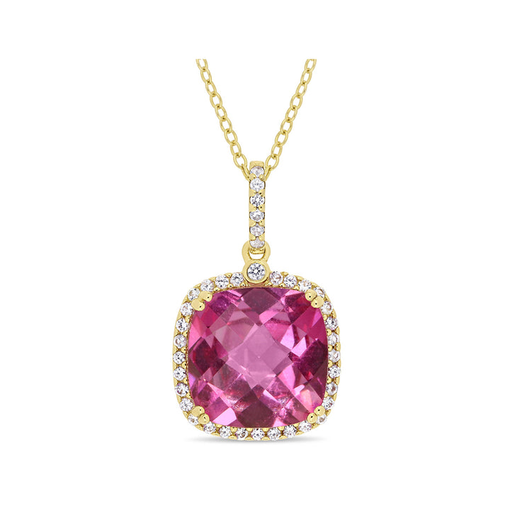 8.36 Carat (ctw) Pink Topaz and White Sapphire Dangle Pendant Necklace in Yellow Sterling Silver with Chain Image 1