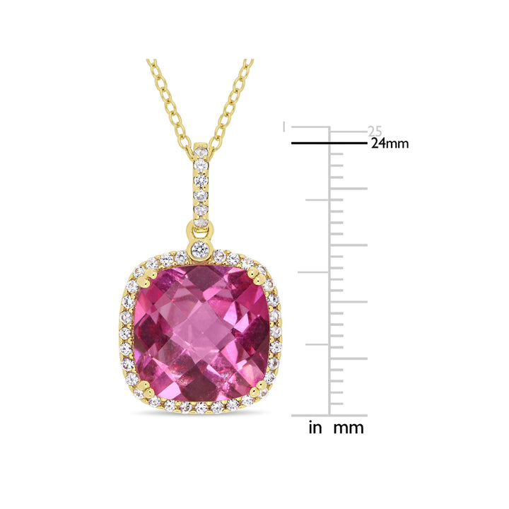 8.36 Carat (ctw) Pink Topaz and White Sapphire Dangle Pendant Necklace in Yellow Sterling Silver with Chain Image 2