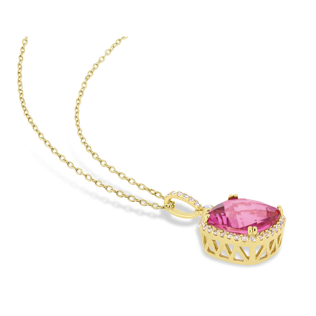 8.36 Carat (ctw) Pink Topaz and White Sapphire Dangle Pendant Necklace in Yellow Sterling Silver with Chain Image 3
