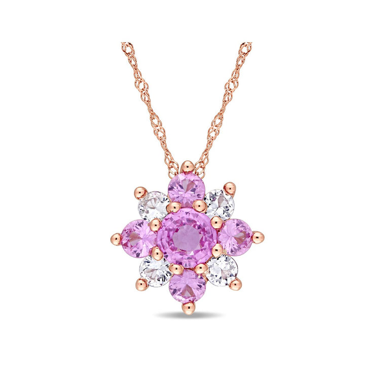 1.80 Carat (ctw) Pink and White Sapphire Pendant Necklace in 14K Rose Gold with Chain Image 1