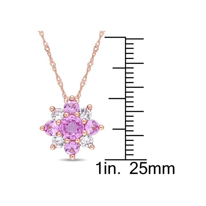 1.80 Carat (ctw) Pink and White Sapphire Pendant Necklace in 14K Rose Gold with Chain Image 2